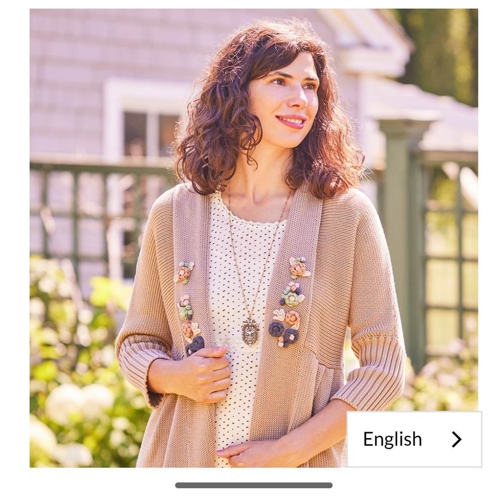 April Cornell Beige Floral Embellished Open Cardigan